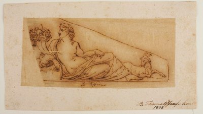De aarde. Schets van een figuur die eerst bedoeld was voor het stadhuis en gerechtsgebouw van Kopenhagen en later voor het fronton van paleis Christiansborg door Bertel Thorvaldsen