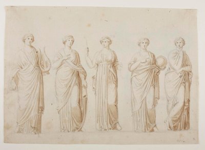 De muzen Terpsichore, Erato, Clio, Urania en Polyhymnia door Bertel Thorvaldsen