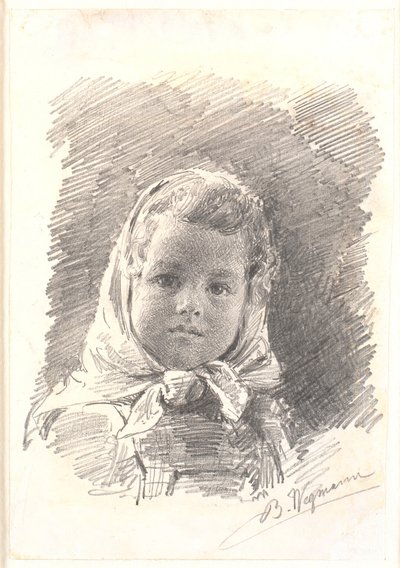 Portret van een klein meisje met een hoofddoek door Bertha Wegmann