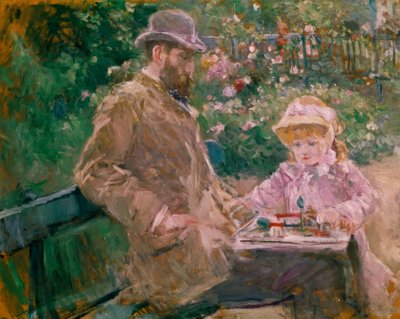 Eugene Manet en zijn dochter in de tuin van Bougival door Berthe Morisot