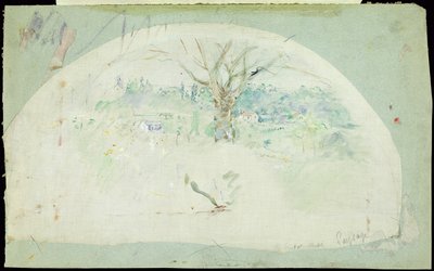 Waaier met afbeelding van Bougival, 1884 door Berthe Morisot