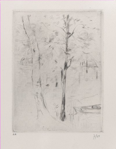 Landschap boomstammen bij een rivier, 1888 door Berthe Morisot