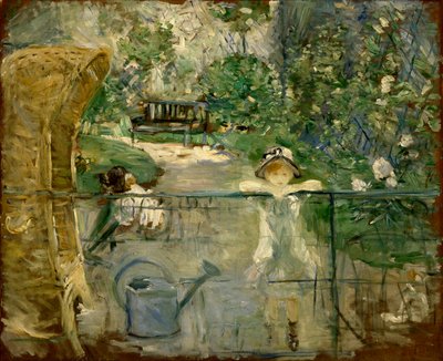 Meisjes in de tuin of, de mandstoel door Berthe Morisot