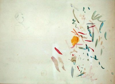 Schets van een vrouwenhoofd en kleurstrepen, mogelijk uit een schetsboek, 1887 door Berthe Morisot