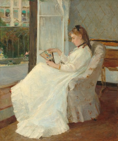 De zus van de kunstenaar bij een raam door Berthe Morisot