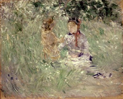 Vrouw en Kind in een Weide in Bougival door Berthe Morisot