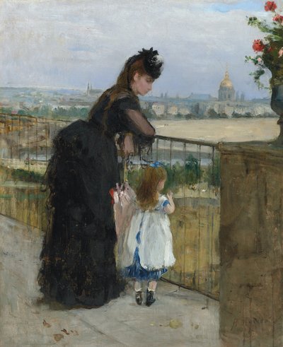 Vrouw en kind op een balkon door Berthe Morisot
