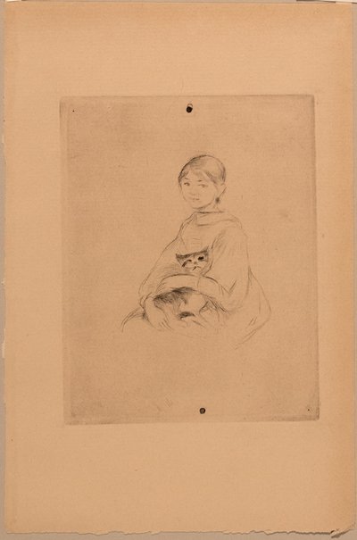 Jong meisje met kat, c.1888 (ets) door Berthe Morisot