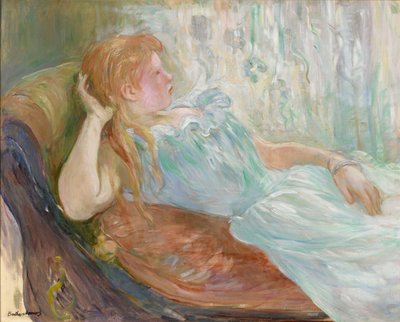 Jonge vrouw op een bank door Berthe Morisot