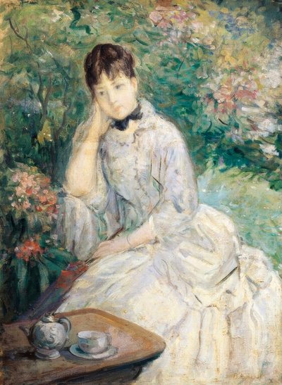 Jonge vrouw zittend op een sofa door Berthe Morisot