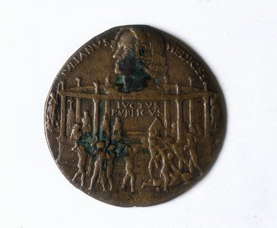 Medaille met afbeelding van de Pazzi-samenzwering. Giuliano de