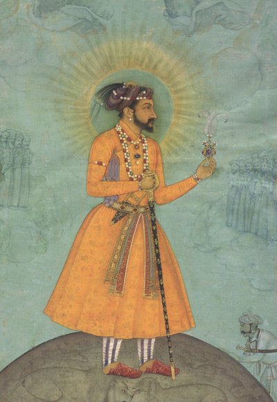 Mughal keizer Shah Jahan staand op een wereldbol (CBL In 07A.16) door Bichitr