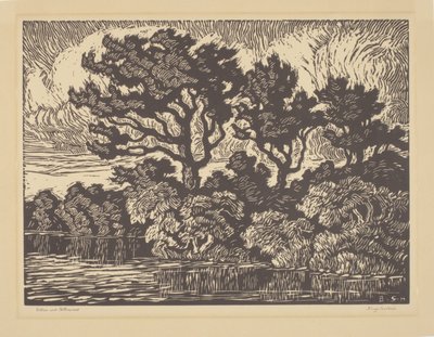 Wilg en Cottonwood, omstreeks 1931 (linoleumsnede) door Birger Sandzen