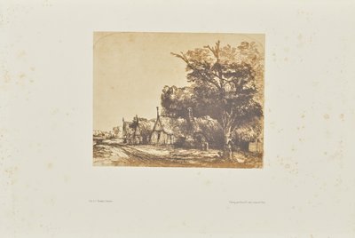 [Landschap met drie huisjes met puntgevels langs een weg]. door Bisson Frères
