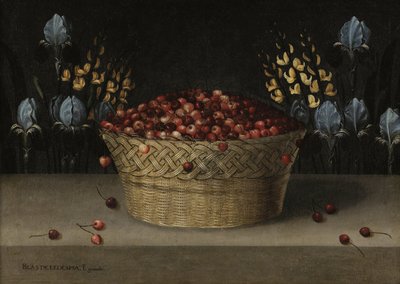 Stilleven met kersen, lupine en iris, c.1610 door Blas de Ledesma