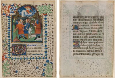Blad uit een Getijdenboek: Aankondiging aan de Herders (recto) en Tekst (verso) door Boethius Illuminator