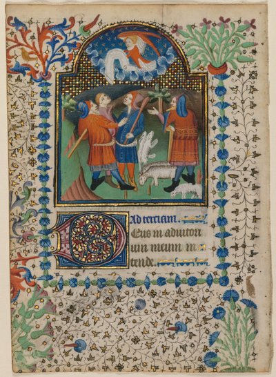 Blad uit een getijdenboek: Aankondiging aan de herders recto, c. 1410-20 door Boethius Illuminator