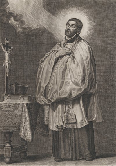Sint Franciscus Xaverius met een goddelijk licht dat vanuit de linkerbovenhoek naar hem uitstraalt, ca. 1623-33 door Boetius Adams Bolswert