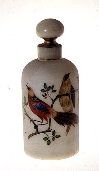 Opaline fles met stop, met vergulde en geëmailleerde decoratie, midden 19e eeuw door Bohemian School