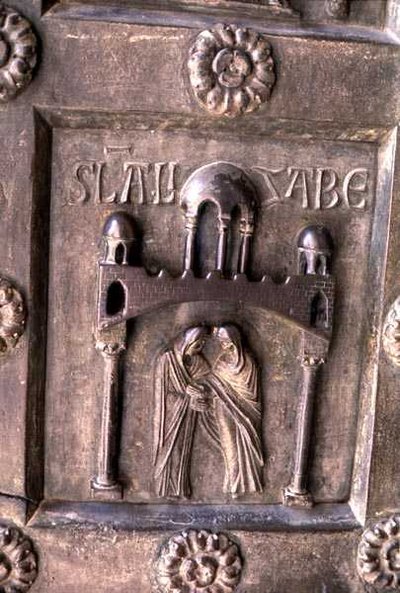 Paneel met de Visitatie op de Porta di S. Ranieri door Bonannus of Pisa