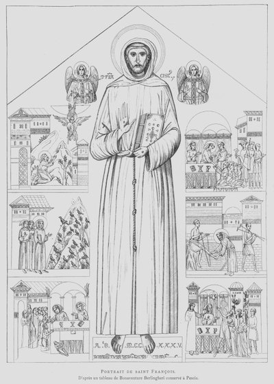 Portret van St. Franciscus van Assisi (lithografie) door Bonaventura Berlinghieri