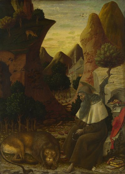 Sint Hiëronymus in een landschap (ca. 1440) door Bono da Ferrara