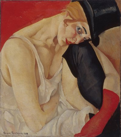 Dame met hoge hoed, 1919 door Boris Dmitrievich Grigoriev