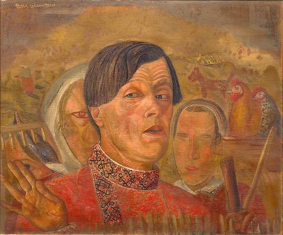 Zelfportret met de haan en de hen, ca. 1924 door Boris Dmitrievich Grigoriev