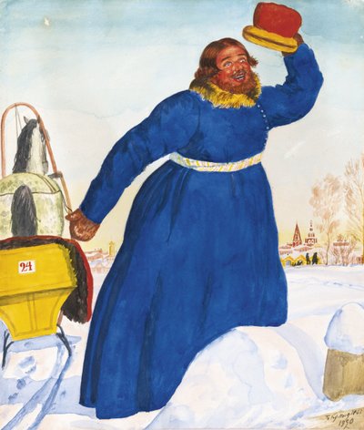 Koetsier, 1920 door Boris Mikhailovich Kustodiev