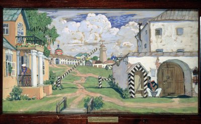 Decorontwerp voor het toneelstuk Het Vurige Hart van Alexander Ostrovski door Boris Mikhailovich Kustodiev