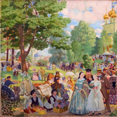 Feest van de Heilige Drie-eenheid door Boris Mikhailovich Kustodiev