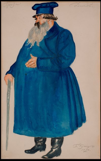 Koopman Dikoy. Kostuumontwerp voor het toneelstuk De Storm door A. Ostrovsky, 1920 door Boris Mikhailovich Kustodiev