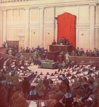 De enige zitting van de Russische Grondwetgevende Vergadering in Petrograd na de Oktoberrevolutie door Boris Vasilievich Zvorykin