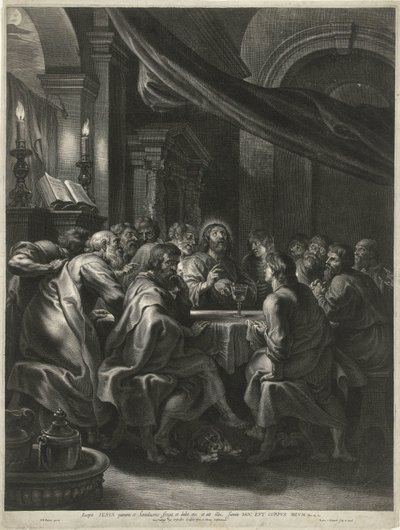Christus en de apostelen tijdens het Laatste Avondmaal door Boëtius Adamsz. Bolswert