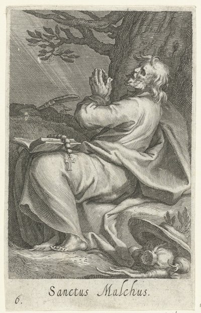Heilige Malchus van Chalcis als kluizenaar door Boëtius Adamsz. Bolswert