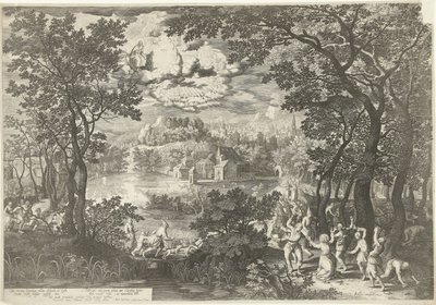 Landschap met martelaarschap van de heilige Stefanus door Boëtius Adamsz. Bolswert