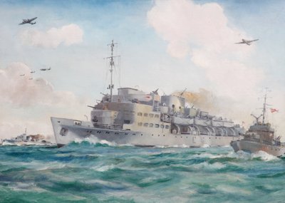 HMS Prins Albert op weg naar Dieppe met No 4 Commando, 19 augustus 1942 door Brian Joseph Mullen