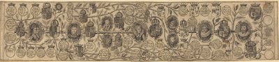 Stamboom met portretten van Hendrik VII, Hendrik VIII, Elizabeth, James en Charles door British 17th Century