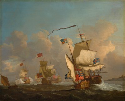 Een koninklijk jacht met een vloot die in een bries op weg is, c.1720 door British School