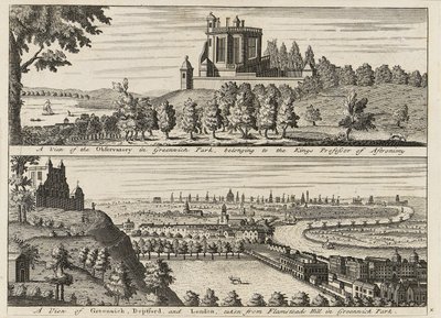 Een uitzicht op het Observatorium in Greenwich Park... [en] Een uitzicht op Deptford en Londen genomen vanaf Flamsteed Hill in Greenwich Park, ca. 1750 door British School