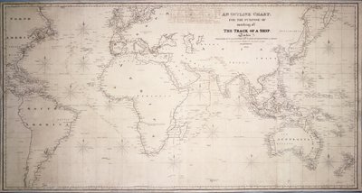 Een schetskaart, voor het markeren van het spoor van een schip door British School