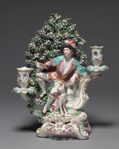 Kandelaar met Herder en Hond, fabrikant Derby Porcelain Factory (Chelsea-Derby Periode), c.1775 door British School