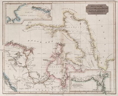 Kaart met ontdekkingen van Ross, Parry en Franklin in het Noordpoolgebied tijdens 1818-1827, c.1830 door British School