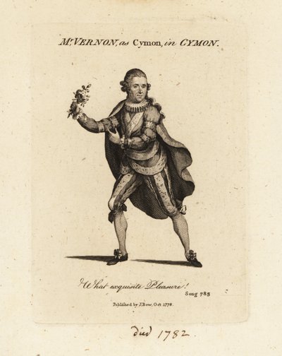 Mevrouw Joseph Vernon als Cymon zingend Thomas Arne