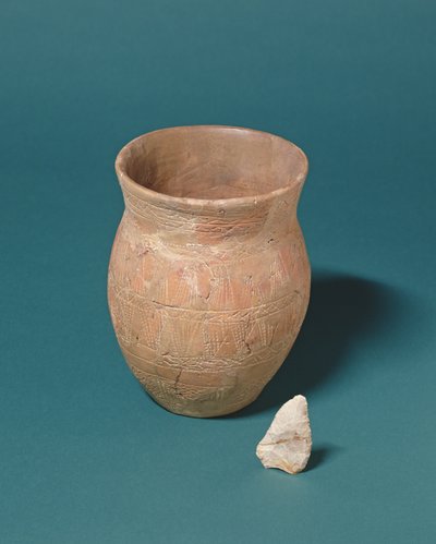 Bekerpot en vuurstenen mes gevonden bij een begrafenis in Barnwood, Gloucestershire, ca. 2000 v.Chr. door Bronze Age