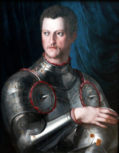 Portret van Cosimo I dei Medici in harnas. door Bronzino