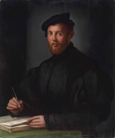 Portret van een jonge man in het zwart met een boek door Bronzino