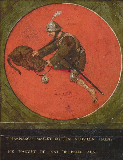 Geef me een harnas en ik word moedig genoeg om de kat te bellen, 1558 door Bruegel