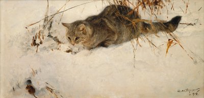Een Kat die een Muis in de Sneeuw Besluipt door Bruno Andreas Liljefors