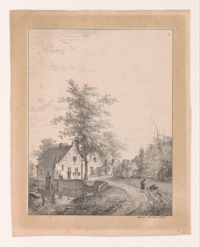 Landweg met huizen door Bruno van Straaten (I)